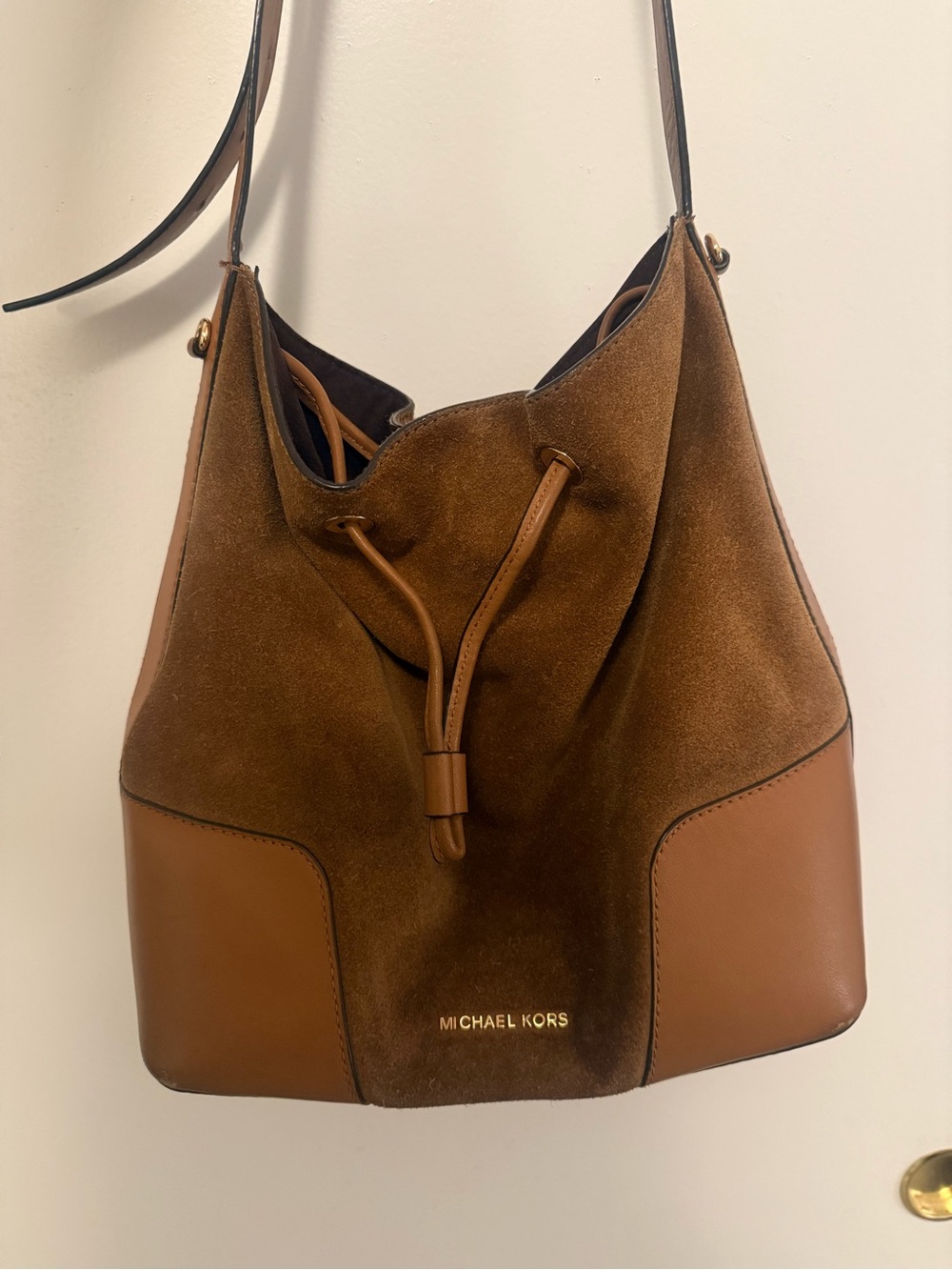 Michael Kors Chestnut Suede & Leather Drawstring Shoulder Bucket Bag
